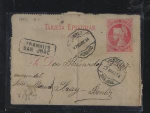 URUGUAY   (PP2604B)  1894  LETTER CARD   TRANSIT SAN JOSE TO BENTOS