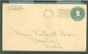 US  1904 1c rate, Postal Stationary cover to India, Cotton Merchants