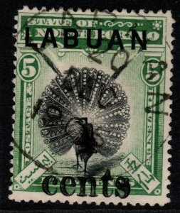 LABUAN SG129 1904 4c on 5c BLACK & GREEN FINE USED