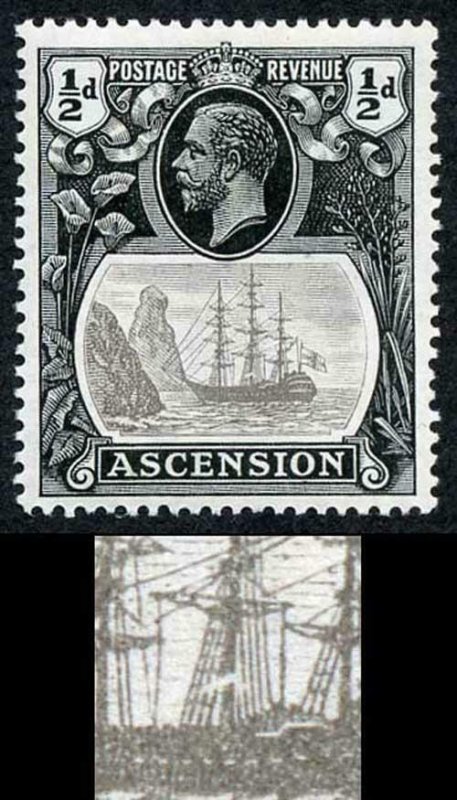 Ascension SG10a 1/2d Grey-black and Black Broken Mainmast Very Fine M/Mint