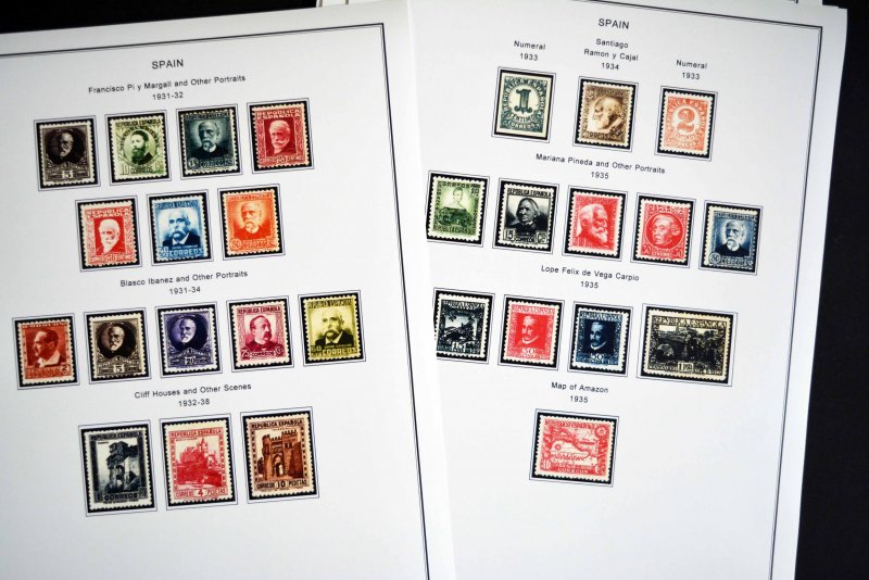 COLOR PRINTED SPAIN 1850-1940 STAMP ALBUM PAGES (42 illustrated pages)