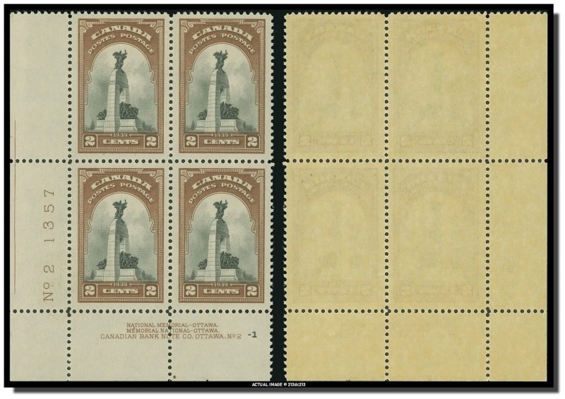 Canada - 247 PL 2-1 LL - MNH - National Memorial, Ottawa (1939) 2¢  CV 4.5$