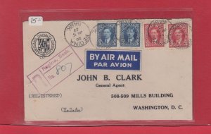Registered Air Mail to USA 1939 Maryland Casualty Insurance Canada cover
