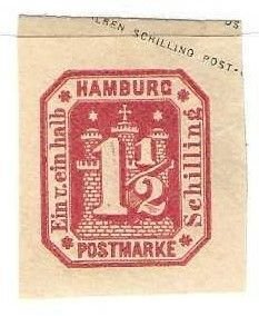 Hamburg, Germany, unused, cut square from postal stationery.  About 1866. (T67)