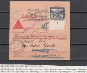 Germany - 7.12.1936 25pf Buildings as single franking on COD card (1581)