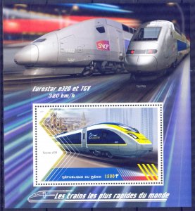 Benin 2018 Speed Trains Locomotives Eurostar E320 TVG S/S MNH