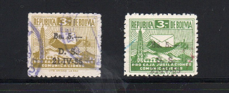 BOLIVIA #RA21-RA22  1955  POSTAL TAX STAMPS   F-VF  USED  a