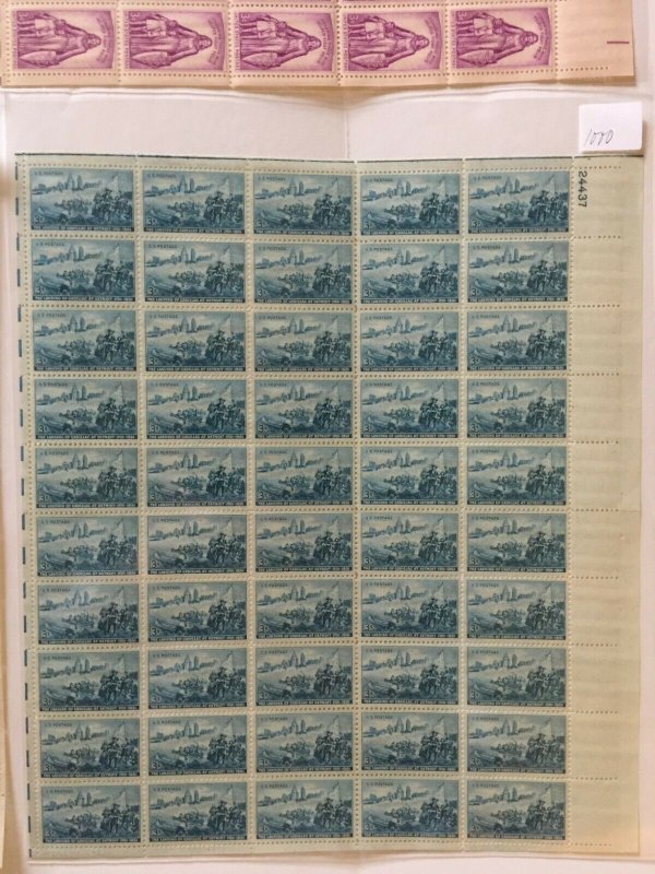 US,999,1001,1000,1074,1088,1087,MNH VF,6 FULL SHEETS,1950'S COLLECTION