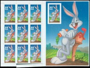 US SCOTT #3138 MINT NH BUGS BUNNY PANE w/ IMPERF NO DIE CUTTING PANE! garyposner