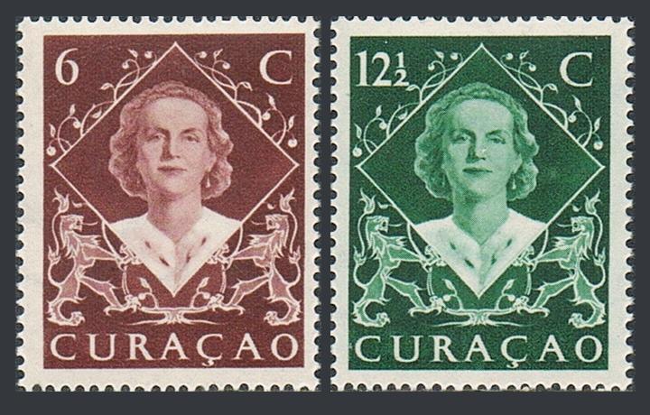 Neth Antilles 201-202,MNH.Mi 286-287 Curacao. Investiture of Queen Juliana,1948.