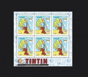 Stamps.  Tintin, Djibouti 2021 year , sheet 8 stamps perforated
