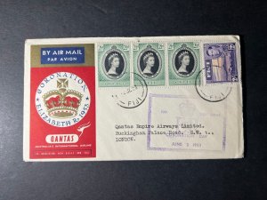 1953 Fiji Airmail QE2 Coronation First Day Cover FDC Suva to London England