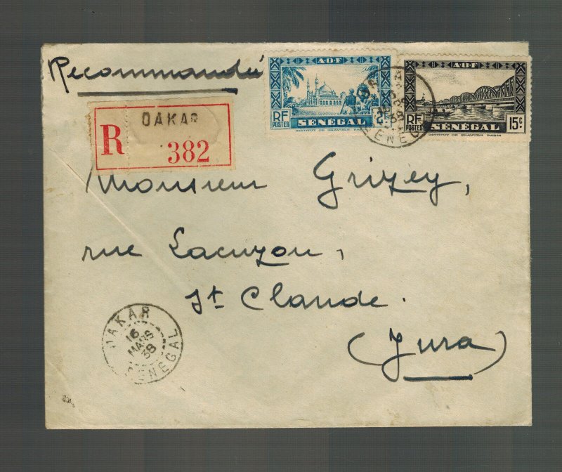 1938 Dakar Senegal Cover to Yura