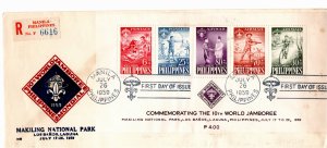 Philippines 1959 Sc CB3a souvenir sheet of 5 FDC-6 REGISTERED