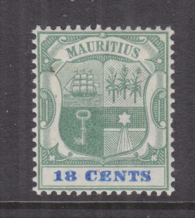 MAURITIUS, 1897 Arms, CA, 18c. Green & Ultramarine, heavy hinged. 