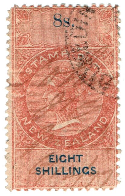 (I.B) New Zealand Revenue : Stamp Duty 8/- (reversed & inverted watermark)