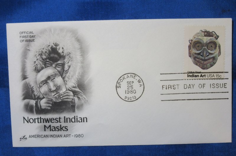 USA Scott 1835 FDC Northwest Indian Masks 15 cents 1980 Art Craft cachet