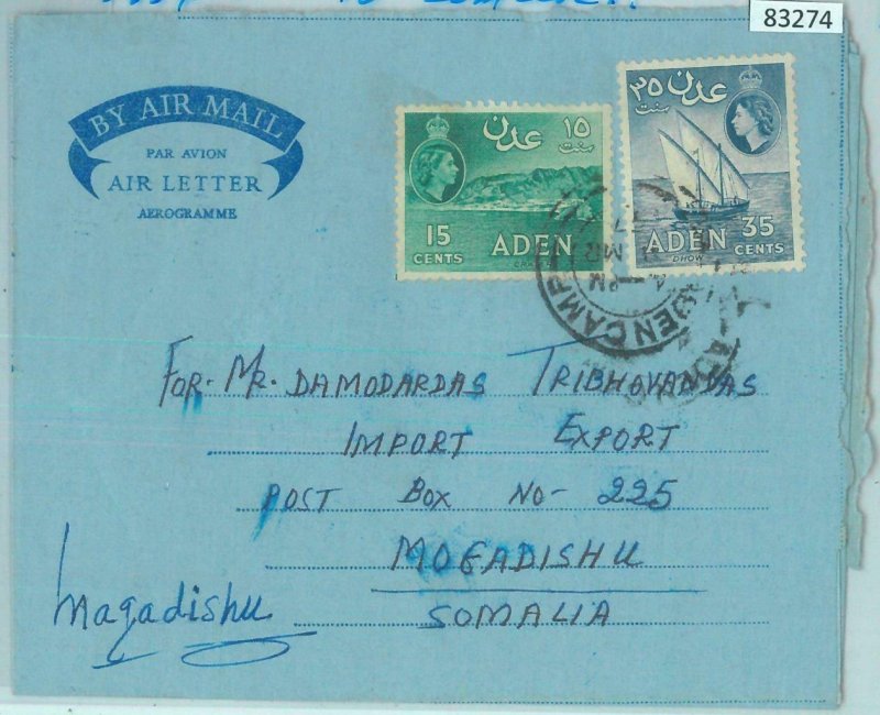 83274 -  ADEN - POSTAL HISTORY -  AEROGRAMME to SOMALIA   1957