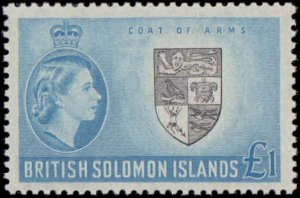 Solomon Islands #105, Incomplete Set, High Value, 1956-1960, Hinged