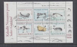 GREENLAND, 1991 Marine Mammals Souvenir Sheet, used.