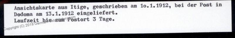 Germany 1912 East Africa ITIGE DOA Deutsch Ostafrika DODOMA Cover 86216