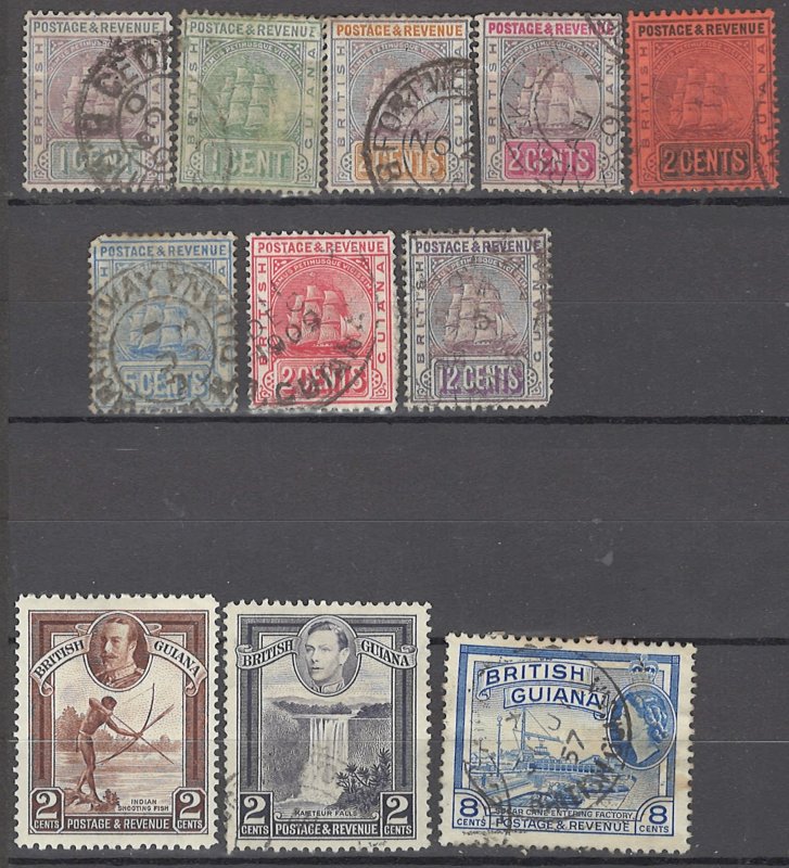 COLLECTION LOT OF #1425 BRITISH GUIANA 11 STAMPS 1889+