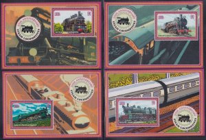 LIBERIA Sc# LIB019 MNH SET 4 S/S for the 200th ANN of STEAM LOCOMOTIVES