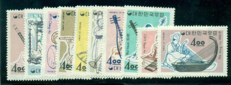 KOREA #417-26, Complete set, Musical Instruments, og, LH, VF, Scott $57.50