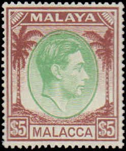 Malaya Malacca #3-17, Complete Set(15), 1949, Hinged