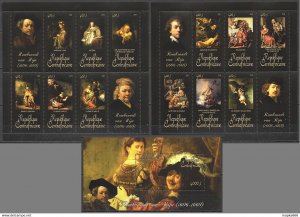 2011 Central Africa Art Paintings Rembrandt 1606-1669 Bl+2Kb ** Ca1051