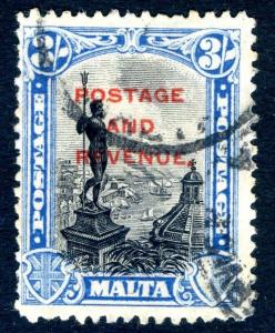 MALTA -1928 3/- Black & Blue Sg 190 GOOD USED  V18839