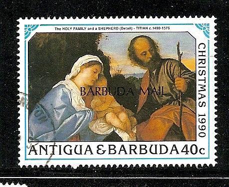 Barbuda 1990 Christmas overprint stamp used scott # 1143