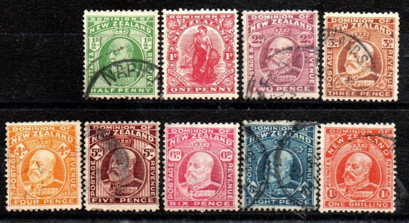 New Zealand 130 Used, 131 Mint hinged,132-3, 135 Used, 136 Mint-no gum, 138-9 U