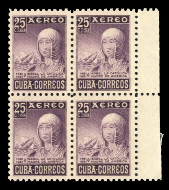 Cuba #C50 Cat$18, 1952 Isabella, block of four, never hinged