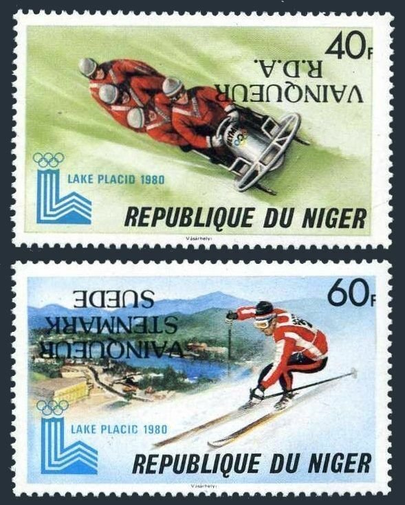 Niger 501-502 ERROR,MNH.Mi 700-701. Olympics Lake Placid-1980.inverted overprint
