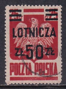 Poland 1947 Sc C20a Overprinted with Surcharge Deep Red Variety Stamp Used