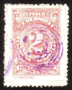 1908, Colombia 2c, Used, Sc 327a