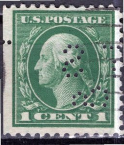 U.S.A.; 1917; Sc. # 498;  Used Perf. 11 Single Stamp W/Perfins