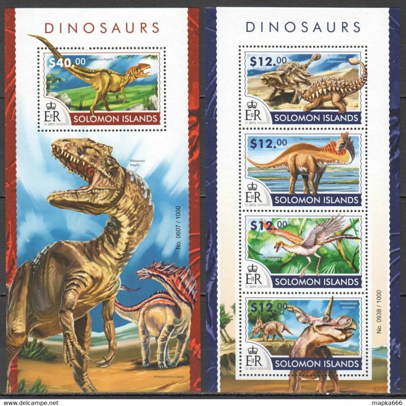 2015 Solomon Islands Dinosaurs Prehistoric Animals #3197-3201 1+1 ** Ls442