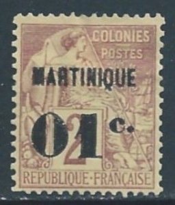 Martinique #9 Mint No Gum 01c on 2c Fr. Col. Commerce Issue