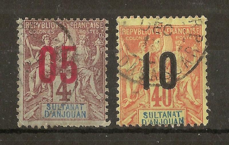 Anjouan 1912 Surcharges SG21A & SG26A Fine Used