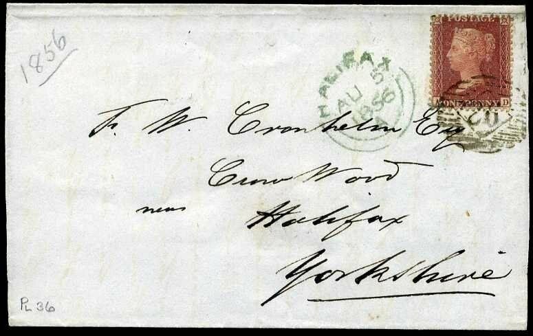 C8(4) 1856 1d brown-rose Plate 36 (AD) London to Halifax