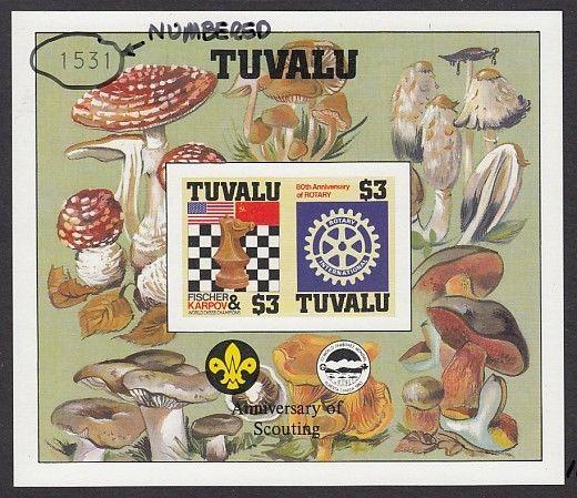 Tuvalu, Scott cat. 352 A. Chess & Rotary, Numbered IMPERF s/sheet, Scout Logo..