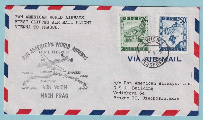 AUSTRIA 1946 FIRST FLIGHT COVER FROM VIENNA TO PRAGUE CZECHOSLOVAKIA - CV357