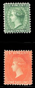 MOMEN: ST VINCENT SG #42,45 1883-4 P12 CROWN CA MINT OG H £260 LOT #66261