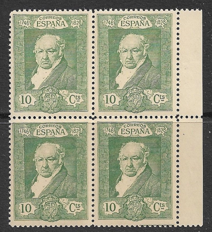 SPAIN 1930 10c Francisco de Goya Issue Block of 4 Sc 389 MNH