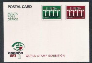 MALTA Mi P23 UNUSED POST CARD, STAMP EXIB.1984 EUROPA