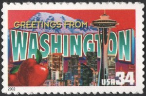 SC#3607 34¢ Greetings From America: Washington Single (2002) SA