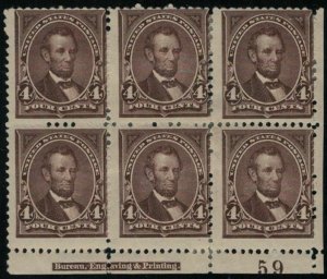 MALACK 254 F/VF OG Hr, Bottom Plate Block of 6,  ter..MORE.. p1421