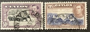 Ceylon 1938 #286-7, Wild Elephants & Views, Used.